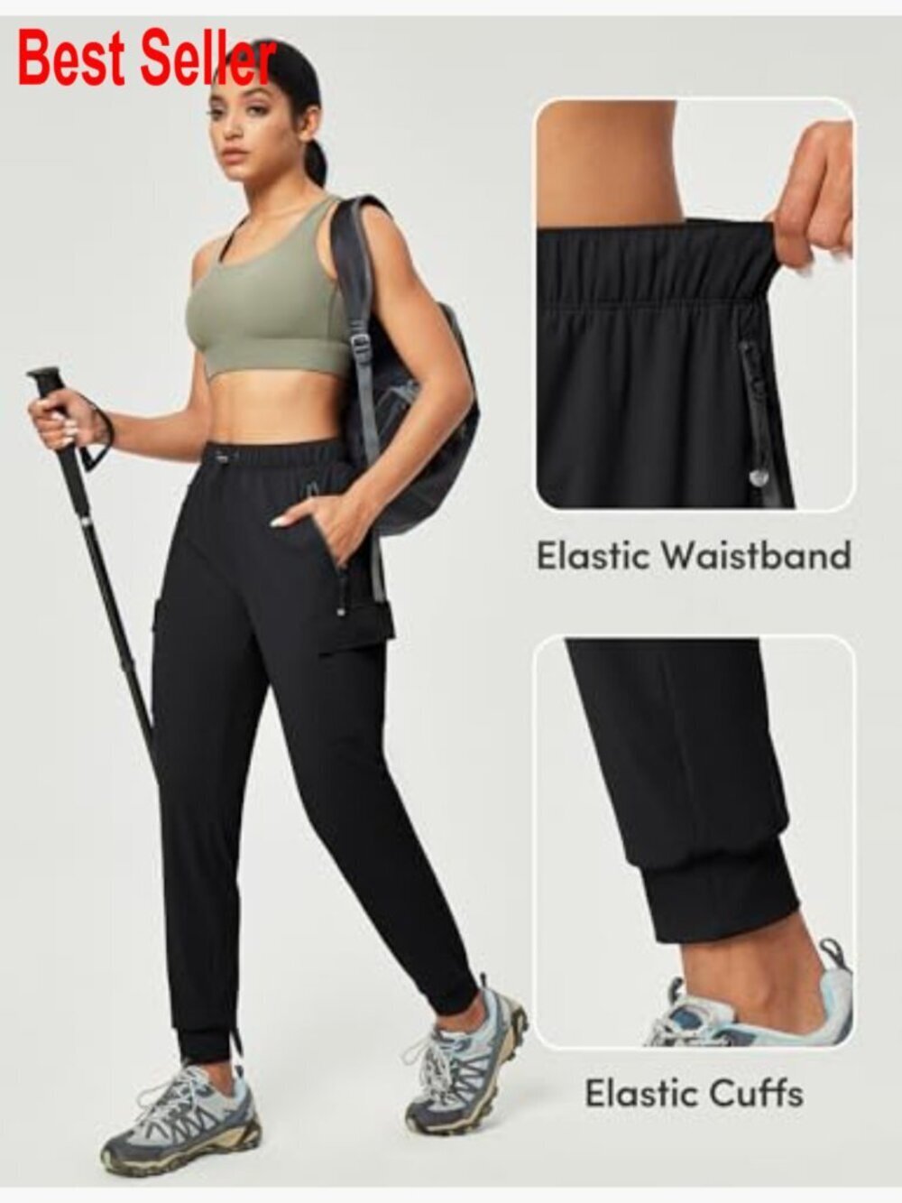 Women's Hiking Cargo Joggers with Pockets Lightweight Stretchy Quick Dry - Picture 6 of 7